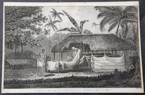 1785 Capt Cook Antique Print The Remains of Chief Vehiatua II (Tu) Tahiti, 1777