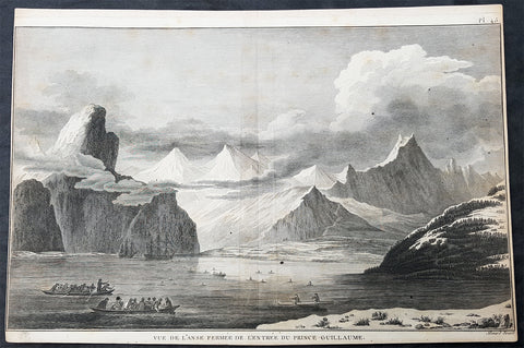 1785 Cook Antique Print HMS Resolution & Discovery, Prince William Sound, Alaska