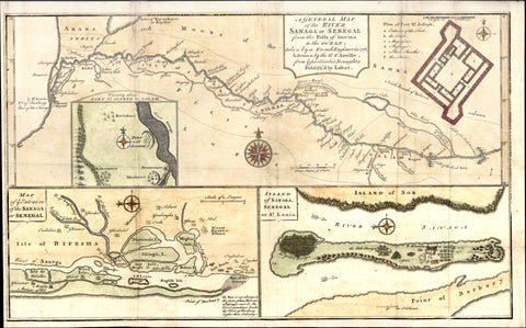 1760 Bowen, D Anville Map Entrance of River Sanaga, St Louis Senegal West Africa