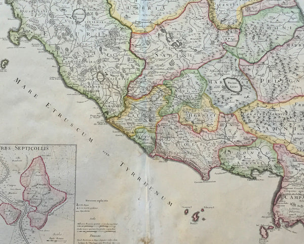 1711 Claude Delisle Large Antique Map of Rome and Regions, Italy