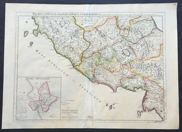 1711 Claude Delisle Large Antique Map of Rome and Regions, Italy ...