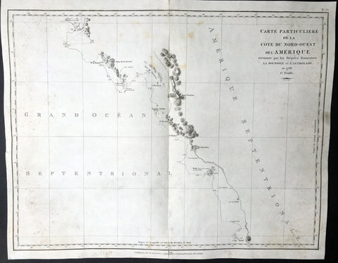 1786 La Perouse Large Antique Map of British Columbia & Vancouver Isle, Canada