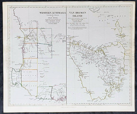 1833 SDUK Antique Map of Western Australia & Van Diemens Land, Tasmania