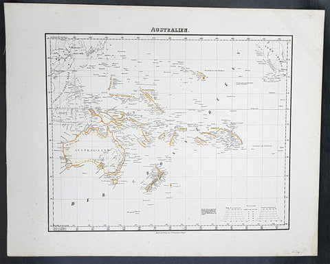 1854 Handtke & Flemming Antique Map of Australia, New Zealand, Pacific