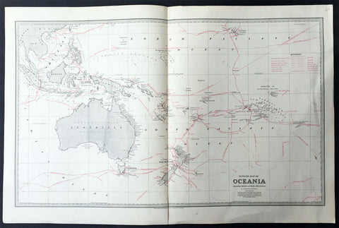 1888 Picturesque Australia Antique Map of New Holland Australia Explorers Tracks