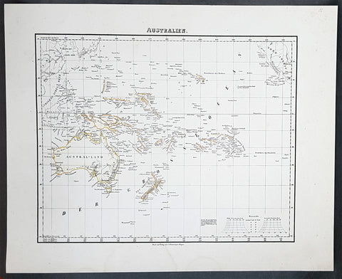 1854 Handtke & Flemming Antique Map of Australia, New Zealand, Pacific