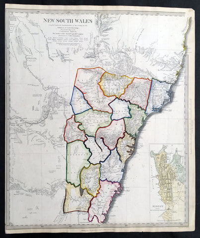 1833 SDUK Antique Map of New South Wales w/ inset Plan of Sydney Town