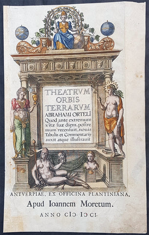 1601 Abraham Ortelius Antique Title Page from The Theatrum Orbis Terrarum Atlas