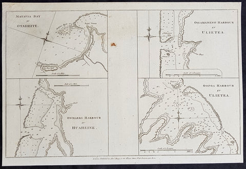 1784 Anderson Antique Map Capt Cook Exploration of the Society Islands in French Polynesia