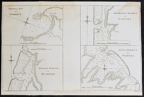 1784 Anderson Antique Map Capt Cook Exploration of the Society Islands in French Polynesia