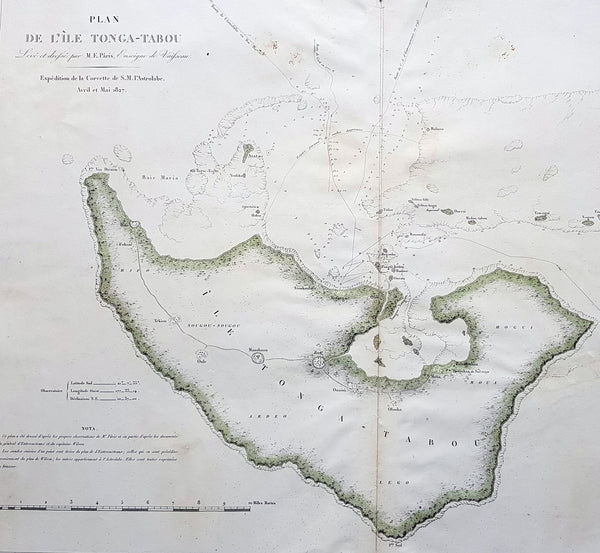 1827 Dumont D Urville Large Antique Map The Island of Tongatapu Tonga, Astrolabe