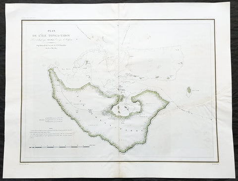 1827 Dumont D Urville Large Antique Map The Island of Tongatapu Tonga, Astrolabe