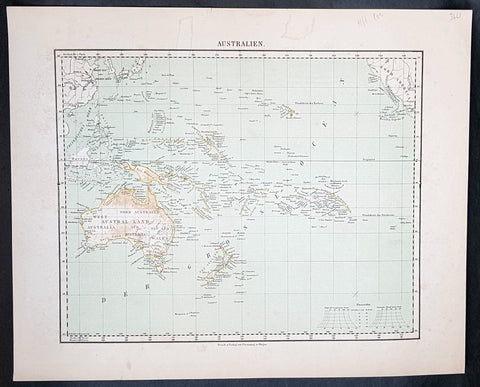 1854 Handtke & Flemming Antique Map of Australia, New Zealand, Pacific