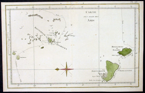 1778 Capt. Cook Antique Map HMS Resolution & Adventure in the Tonga Islands 1773