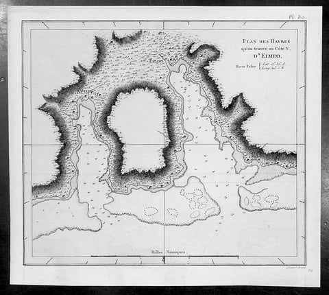 1785 Capt. Cook Antique Map of Moorea Island in French Polynesia - Cook in 1776