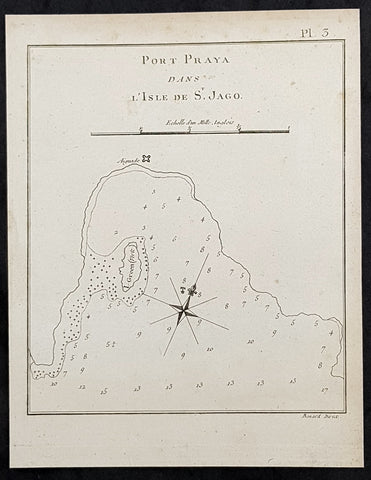 1778 Capt. Cook Antique Map of Port Praia, The Cape Verde Islands - Cook in 1772