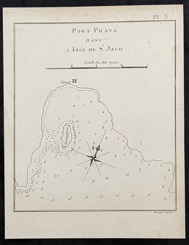 1778 Capt. Cook Antique Map of Port Praia, The Cape Verde Islands - Cook in 1772