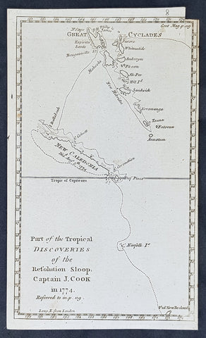1777 Gents Magazine Antique Map of Capt. Cooks 2nd Voyage New Zealand & Vanuatu
