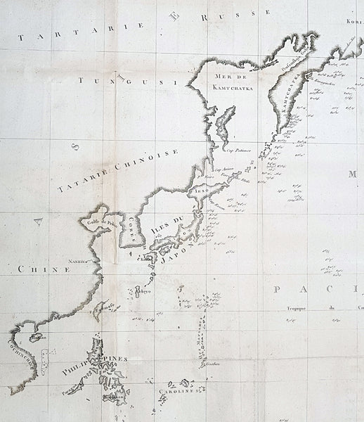 1775 La Perouse Antique Map of NW Pacific, Bering Straits to China, Philippines