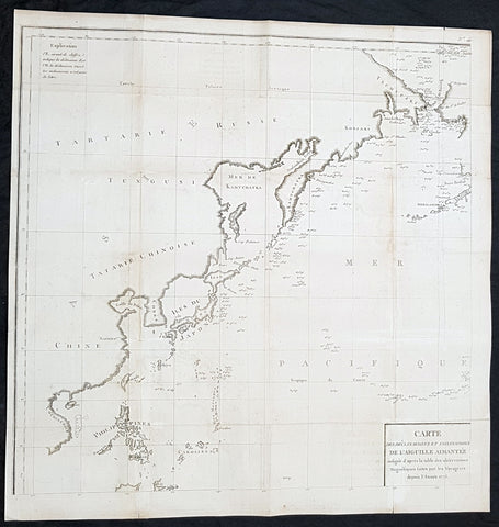 1775 La Perouse Antique Map of NW Pacific, Bering Straits to China, Philippines
