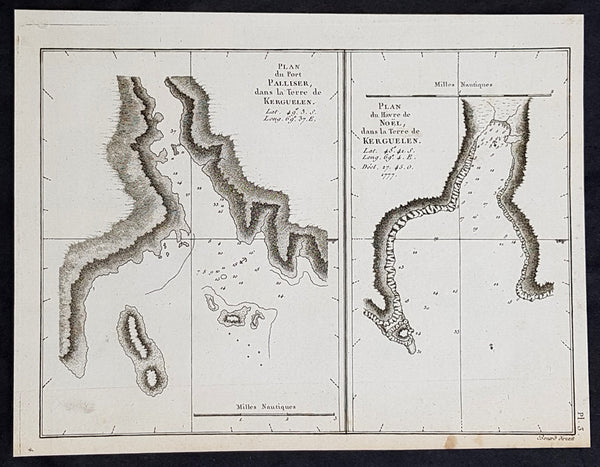 1785 Capt. Cook Antique Map of Kerguelen Island, South Indian Ocean Cook in 1776