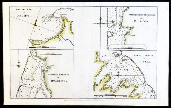 1784 Anderson Antique Map Capt Cook Exploration of the Society Islands in French Polynesia