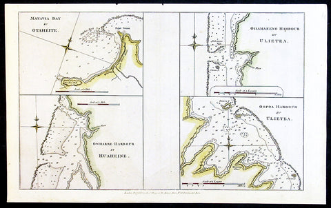 1784 Anderson Antique Map Capt Cook Exploration of the Society Islands in French Polynesia