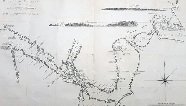 1774 Hawkesworth Large Antique Map Chart of The Magellan Straits, South America