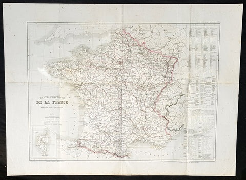 1846 Louis Dussieux Large Antique Map of The Political Boundaries of France