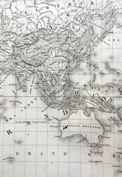 1821 Brue Large Antique World Map of Mercators Projection - New Holland, Texas