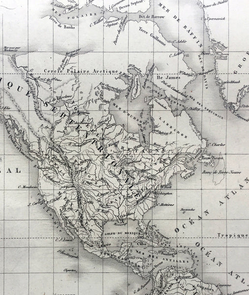 1821 Brue Large Antique World Map of Mercators Projection - New Holland, Texas