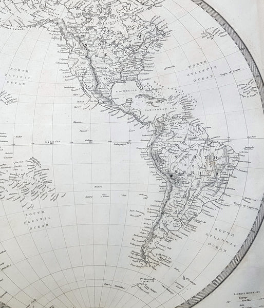 1837 SDUK Large Original Antique Twin Hemisphere World Map