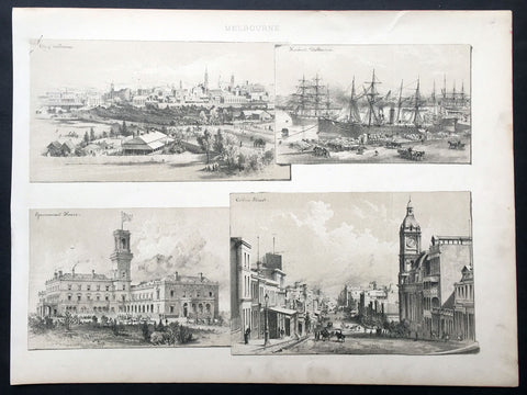 1888 Large Antique Print Views of Melbourne, Australia