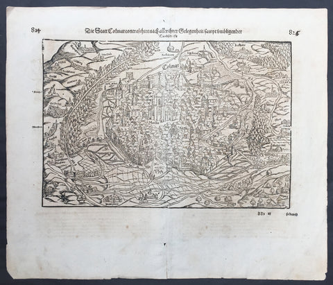 1628 Munster Large Antique Print View of The City of Colmar, Alsace, France