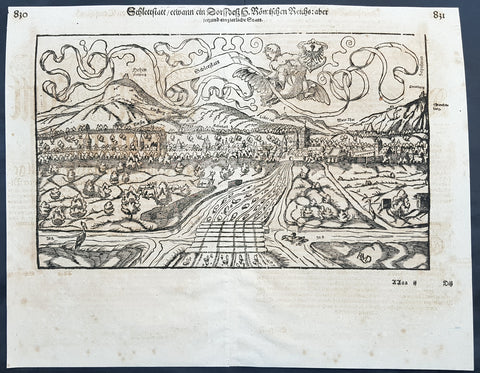 1628 Sebastian Munster & RMD Antique Map Selestat or Schlettstadt Alsace, France