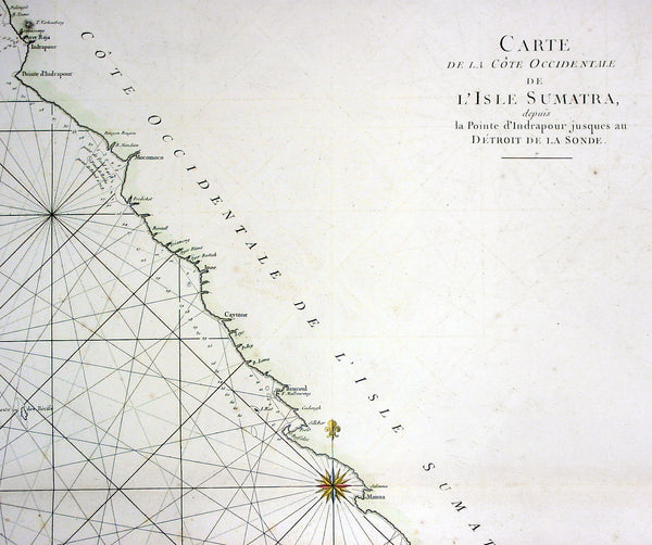 1745 Mannevillette Large Antique Map of Sumatra Coastline of Indonesia
