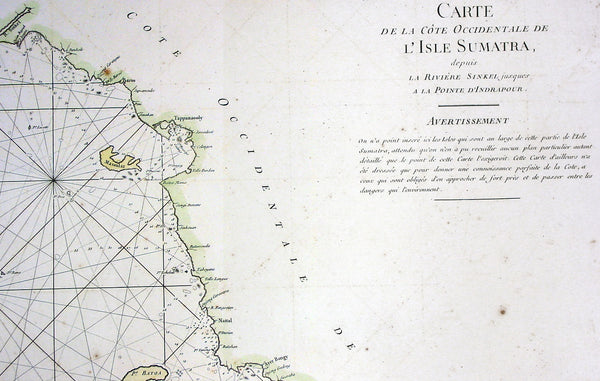 1745 Mannevillette Large Antique Map Sumatra Coastline of Indonesia