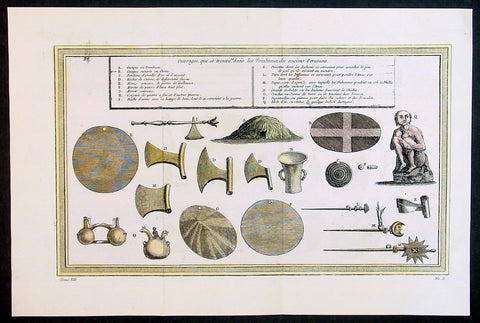 1755 Prevost & Schley Antique Print of Artifacts Recovered from Inca Burial Tomb