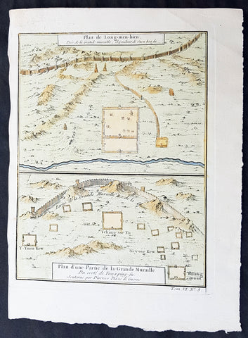 1755 Prevost & Schley Antique Map Hebei Province, China, The Great Wall & Forts