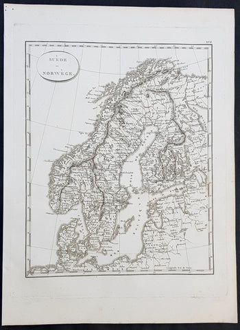 1804 Jean N Buache Original Antique Map of Scandinavia, Sweden Norway & Baltics