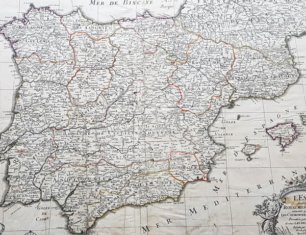 1696 Alexis Jaillot Large Antique Map of Spain, Portugal & Balearic Islands