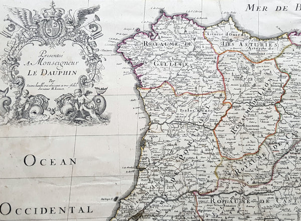 1696 Alexis Jaillot Large Antique Map of Spain, Portugal & Balearic Islands