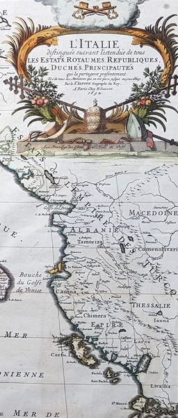 1692 Alexis Jaillot Large Original Antique Map of Italy, Sardinia & Corsica