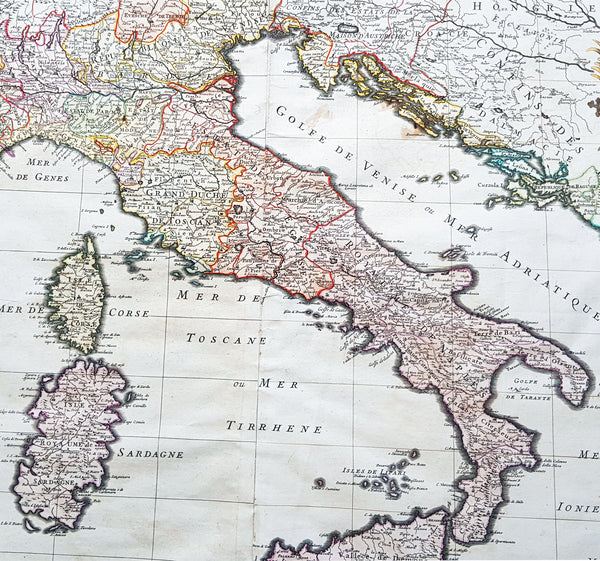 1692 Alexis Jaillot Large Original Antique Map of Italy, Sardinia & Corsica