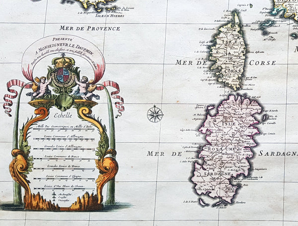 1692 Alexis Jaillot Large Original Antique Map of Italy, Sardinia & Corsica