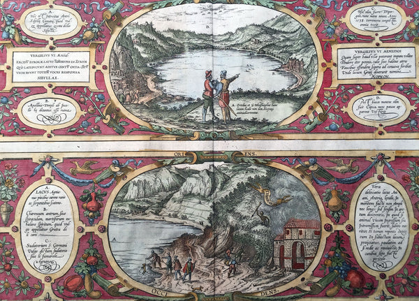 1572 Braun & Hogenberg Antique Print View Lake Agnano Cave of Dogs Naples, Italy