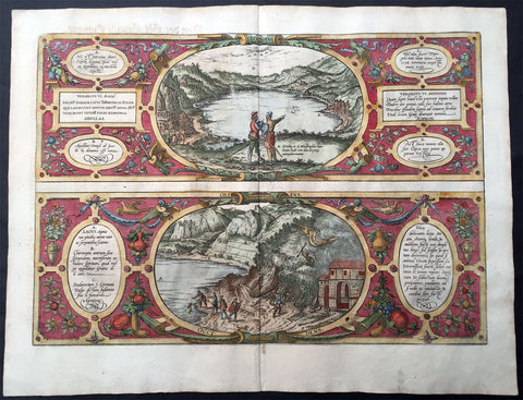 1572 Braun & Hogenberg Antique Print View Lake Agnano Cave of Dogs Naples, Italy