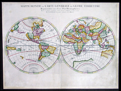 1678 Sanson Large Antique Twin Hemisphere World Map