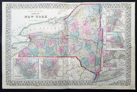 1870 Mitchell Large Antique Map of New York State