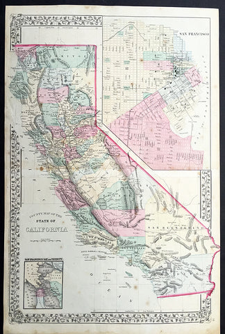 1869 Mitchell Large Antique Map of California